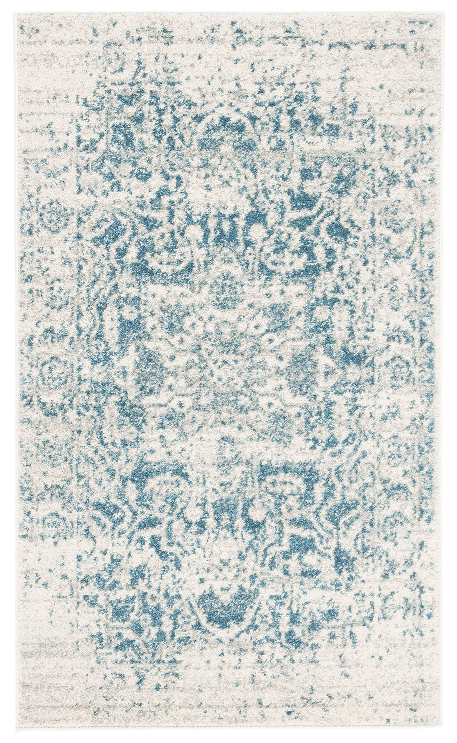 SAFAVIEH Madison Collection Accent Rug - 23 x 4, Teal & Ivory, Snowflake Medallion Distressed Design, Non-Shedding & Easy Care