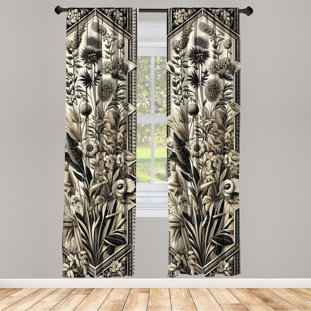Ambesonne Botanical Art Window Curtains, Leafy Floral Huddle Composition With Nostalgia Tones Oriental Details, Lightweight Deco