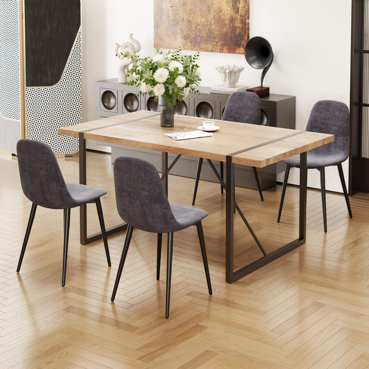 Muuoky Dining Table Set For 4, Modern 55' Wood Dining Table Set,Kitchen Table And Chairs Set Of 4,Ideal For Kitchen Dining Room