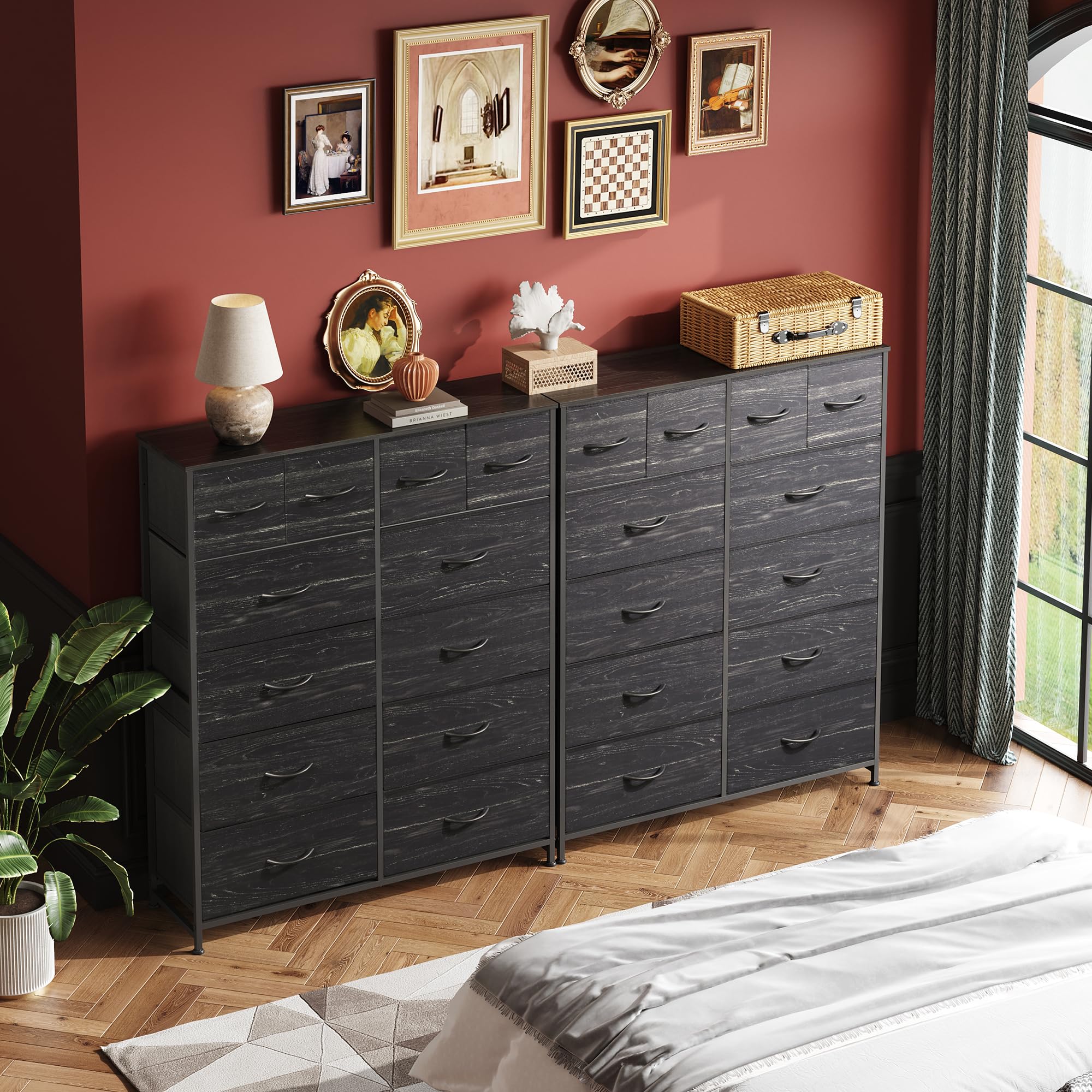 Wlive Tall Dresser For Bedroom With 12 Drawers, Dressers & Chests Of Drawers, Fabric Dresser For Bedroom, Closet, Fabric Storage Dressers With Storage Drawers, Wood Top, Charcoal Black
