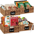 Best Choice Products Set of 4 13x12in Water Hyacinth Pantry Baskets, Woven Organizers w/Chalkboard Label, Chalk Marker - Chestnu