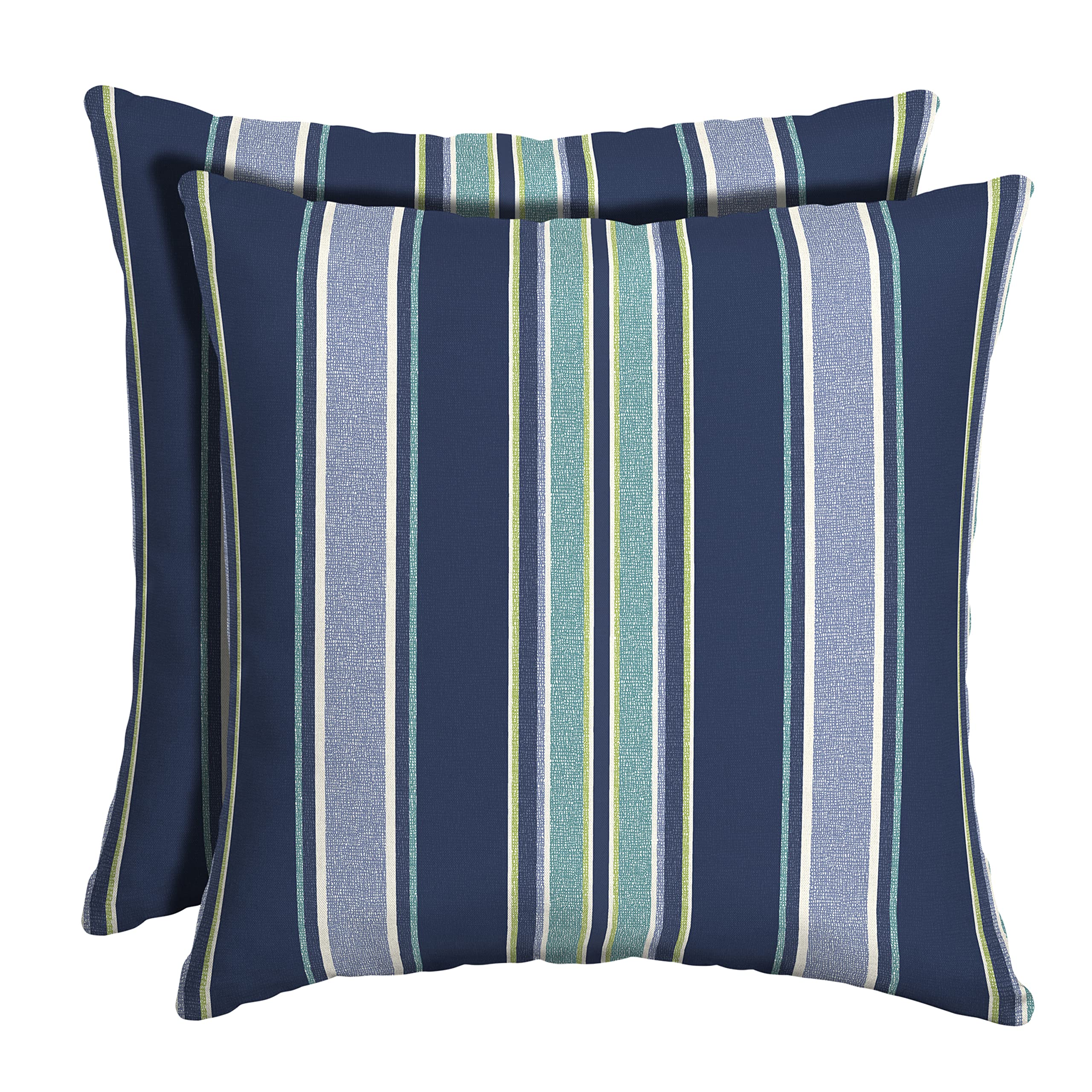 Arden Selections Outdoor Toss Pillow, Set Of 2, 16 X 16, Rain-Proof, Fade Resistant 16 X 16, Sapphire Aurora Blue Stripe