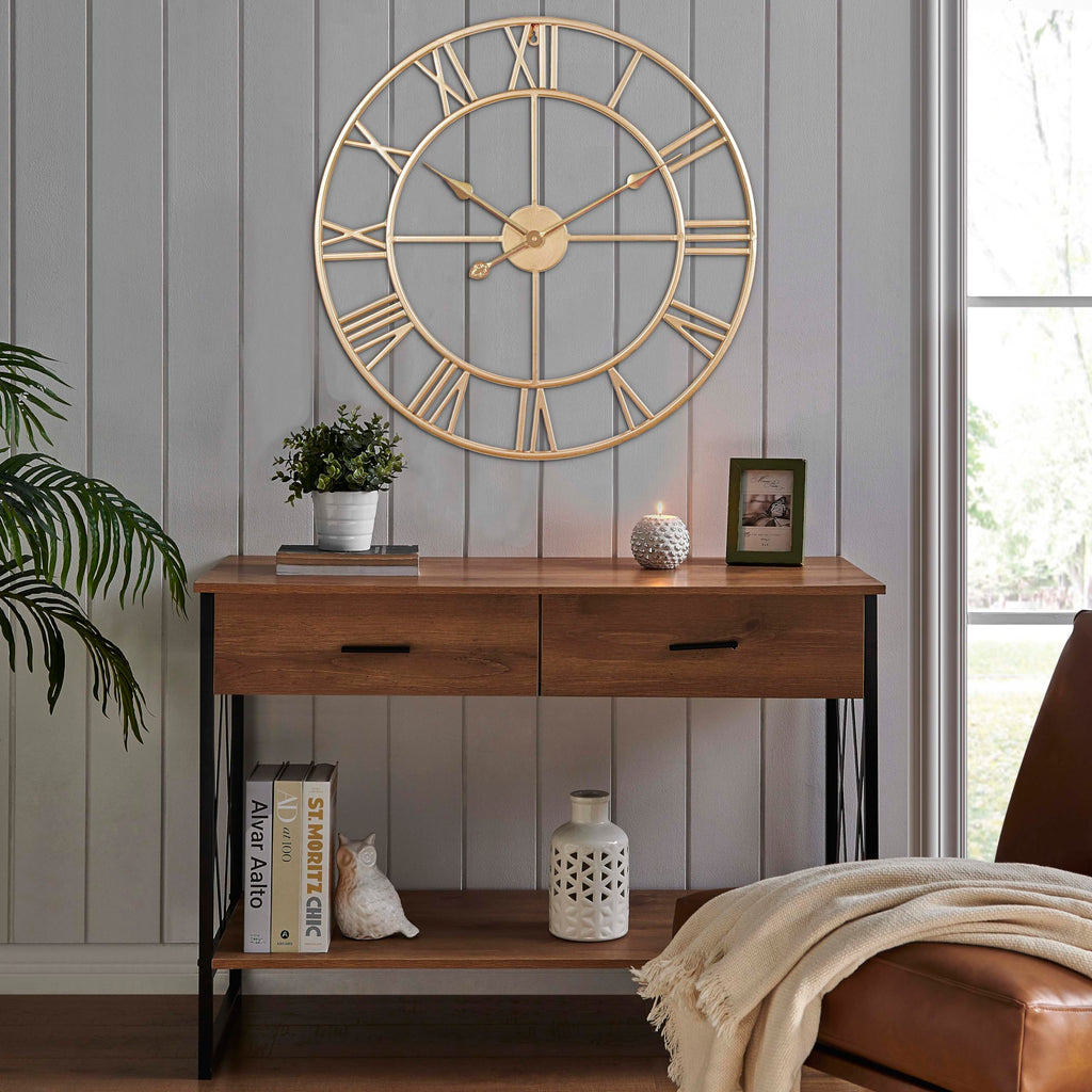 Clxeast Champagne Gold Wall Clock, Large 24 Inch Wall Clocks For Living Room Decor, Metal Roman Numeral Wall Clock,Decorative Wa