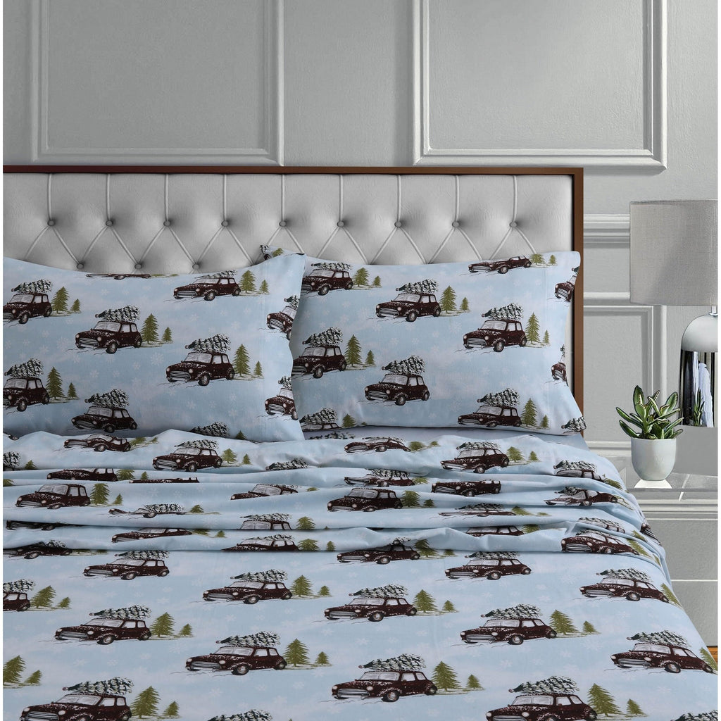 Tribeca Living Wiousheetckbl Deep Pocket Sheet Set, Cal King, Winter Outing Blue