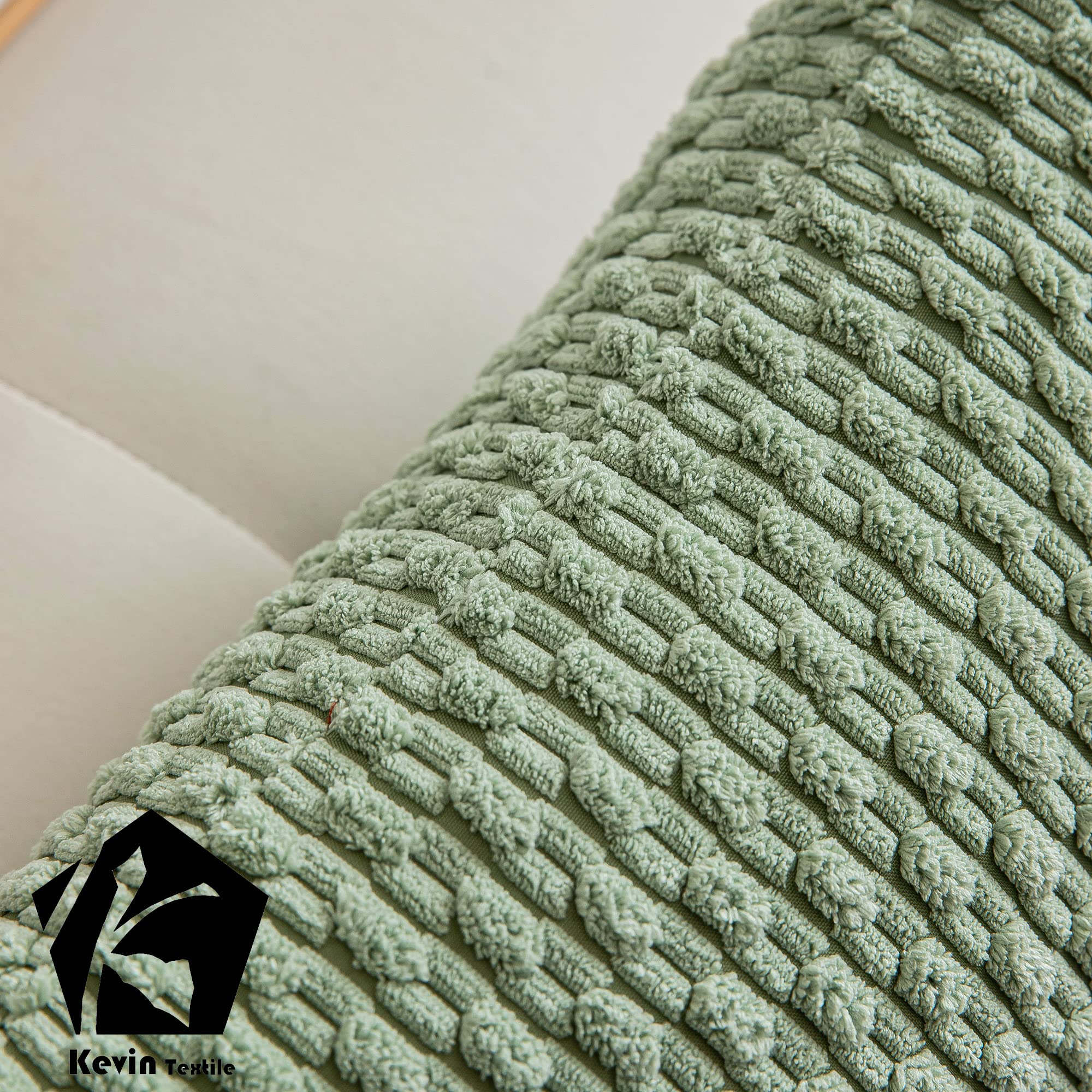 Kevin Textile 2 Packs Decorative Throw Pillow Covers 20X20 Inch For Living Room Couch Bed Sofa, Soft Striped Corduroy Square Cushion Case 50X50 Cm, Farmhouse Boho Home Decor, Sage Green