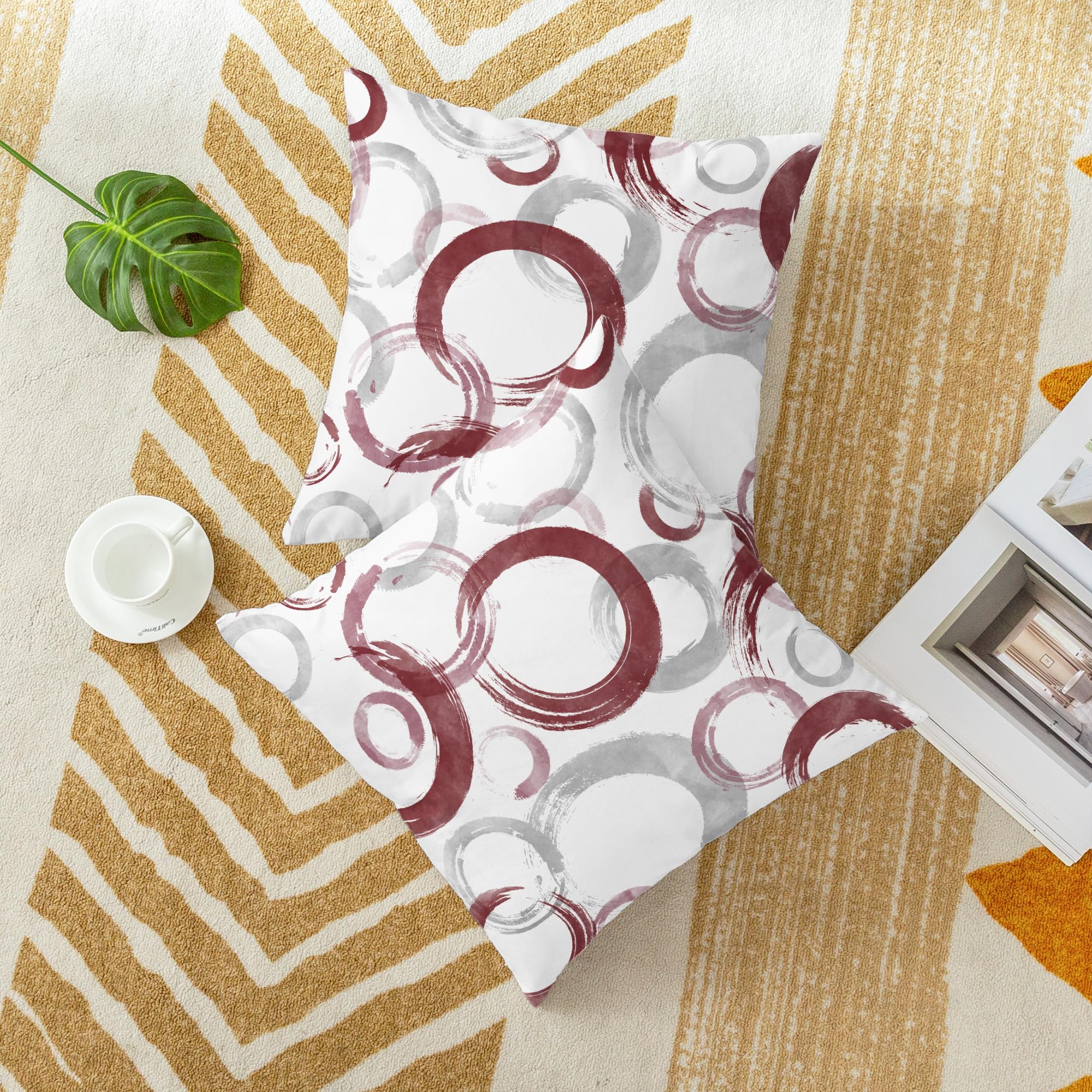 Calitime Throw Pillow Cases Pack Of 2 Cozy Fleece Ink And Wash Geometric Circles Rings Decorative Cushion Covers For Couch Bed S