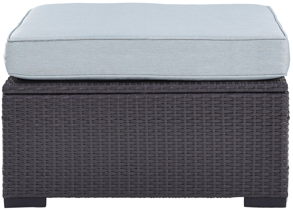 Crosley Furniture Biscayne Wicker Outdoor Ottoman Foot Rest For Patio, Deck, Porch, Brown With Mist Cushions