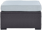 Crosley Furniture Biscayne Wicker Outdoor Ottoman Foot Rest For Patio, Deck, Porch, Brown With Mist Cushions