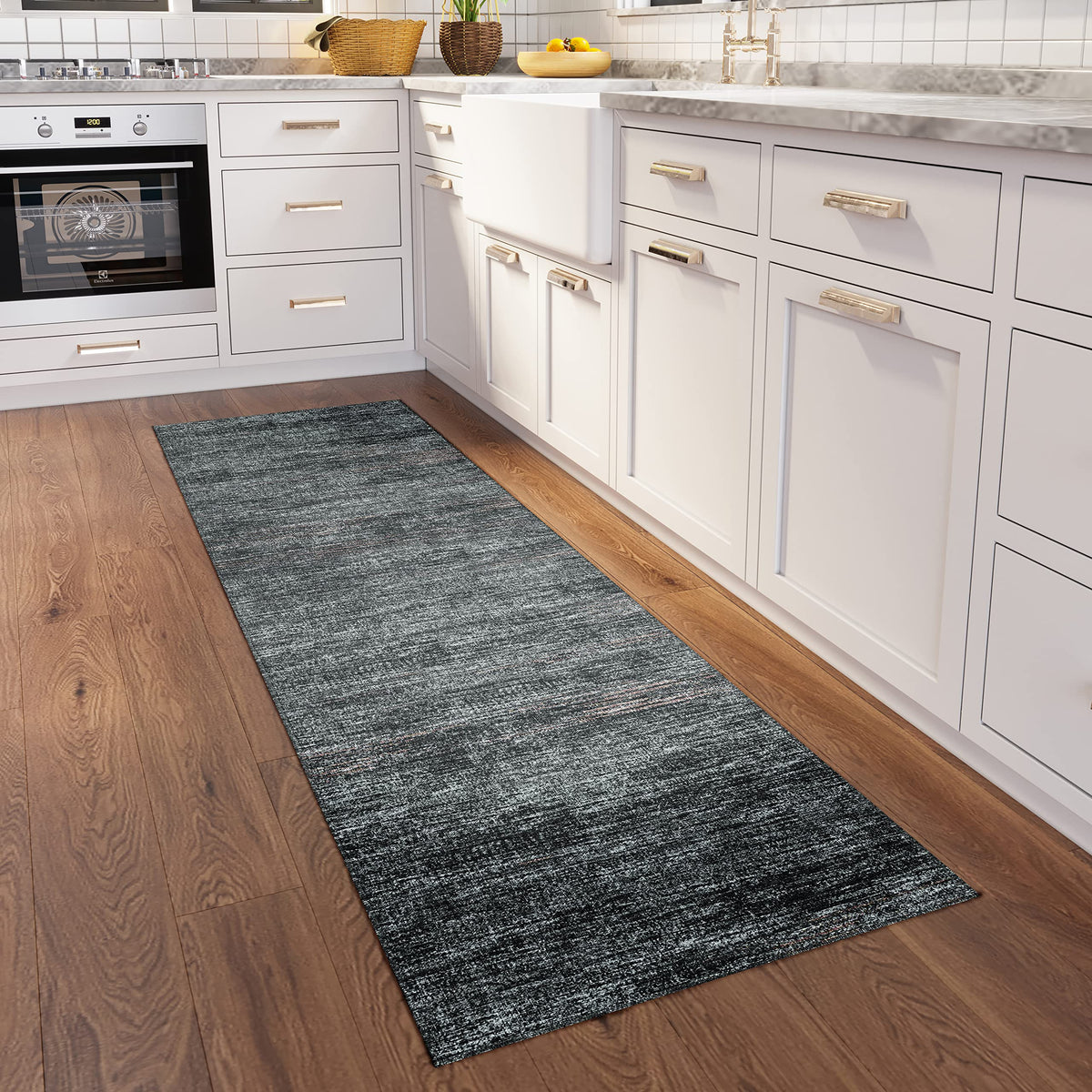 Addison Rugs Marston 2'3&quot; X 7'6&quot; Transitional Gray Indoor Outdoor Hallway Runner Rug, Stain Resistant Washable Carpet, Easy Clean, Non Shedding, Bedroom, Living Room, Dining Room, Kitchen Rug
