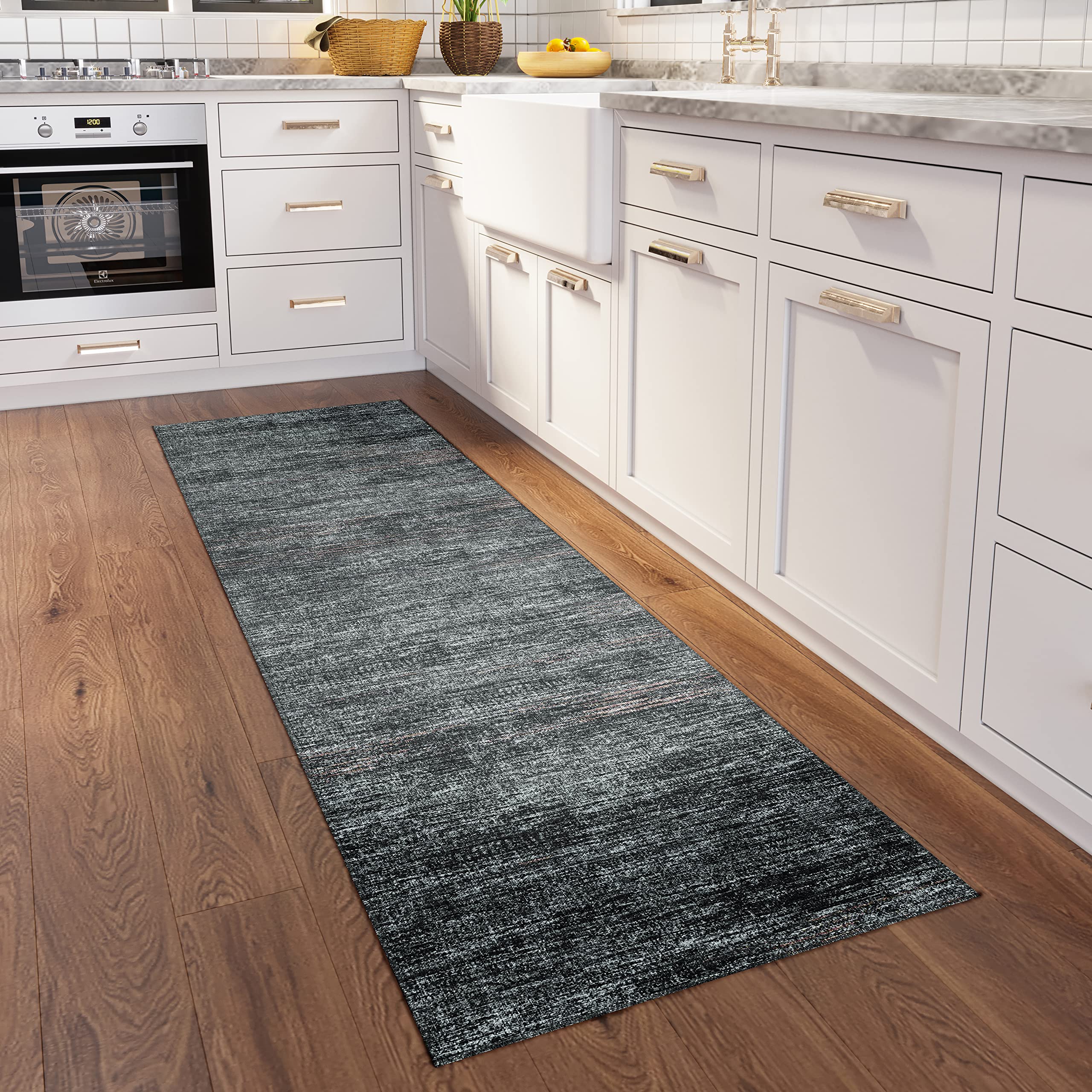 Addison Rugs Marston 2'3" X 7'6" Transitional Gray Indoor Outdoor Hallway Runner Rug, Stain Resistant Washable Carpet, Easy Clean, Non Shedding, Bedroom, Living Room, Dining Room, Kitchen Rug