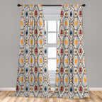 Ambesonne Boho Window Curtains Pack Of 2, Chevrons Strips And Dots With Hearts Vintage Like Print, Lightweight Set With Rod Pock