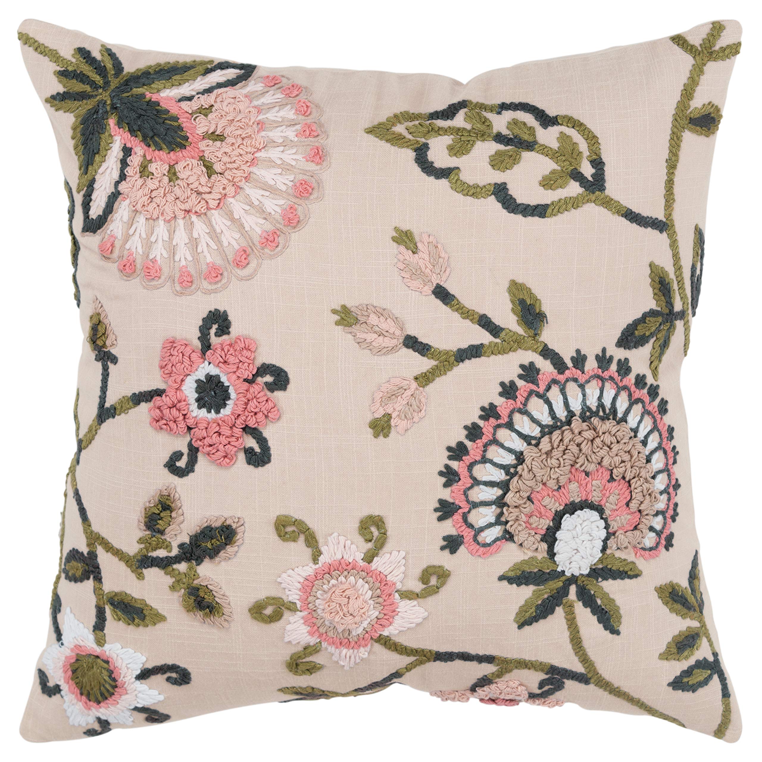 Rizzy Home Floral 20&quot; x 20&quot; Poly Filled Pillow with Cotton Cover-Blush