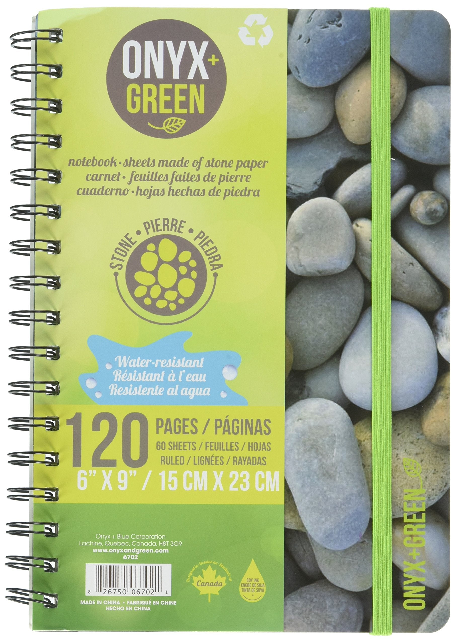 Onyx And Green Notebook, 6 X 9 Inches With Elastic Closure, 60 Ruled Sheets, Stone Paper, (6702)