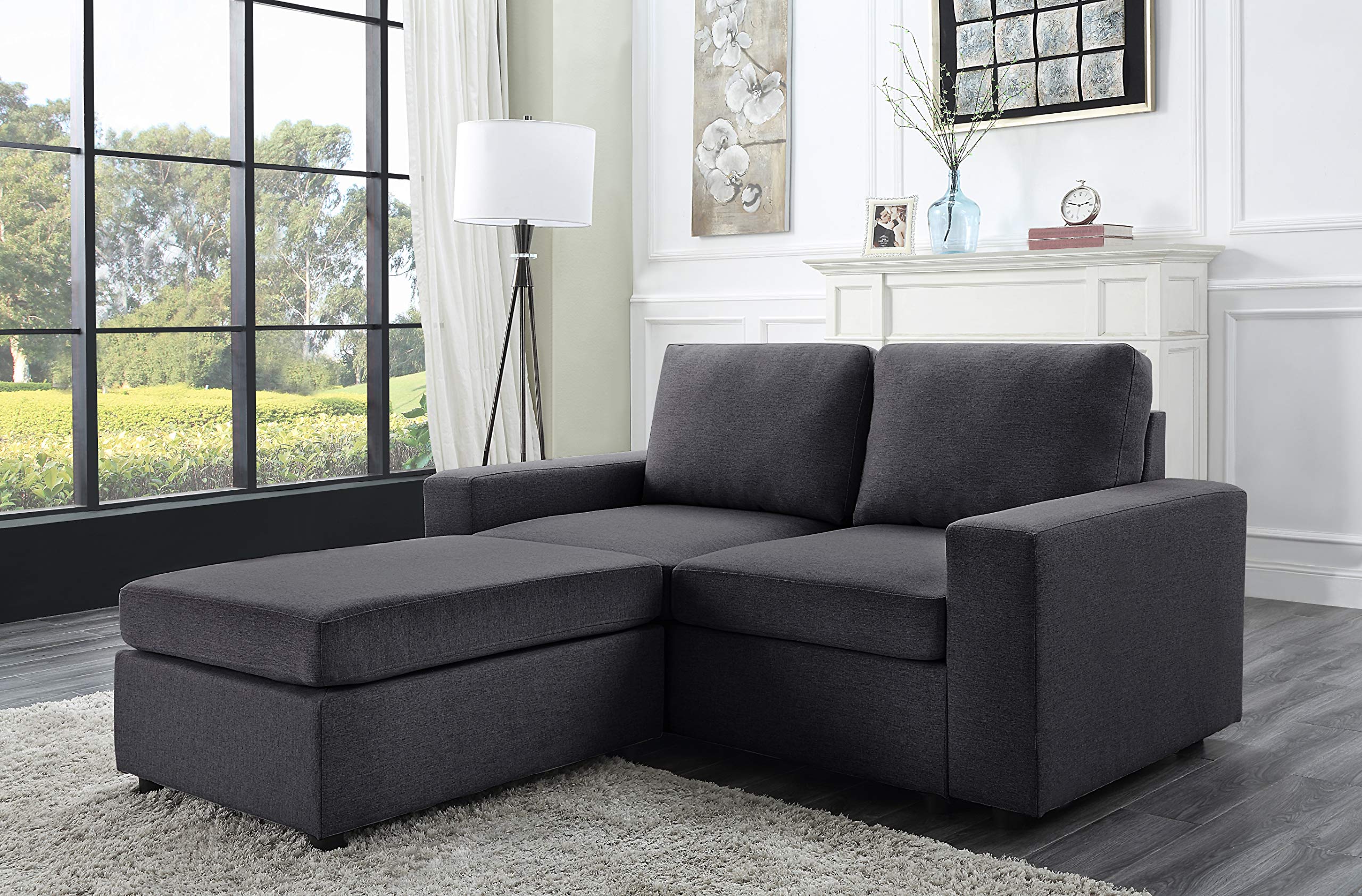 Lilola Home Arroyo Loveseat with Ottoman in Dark Gray Linen