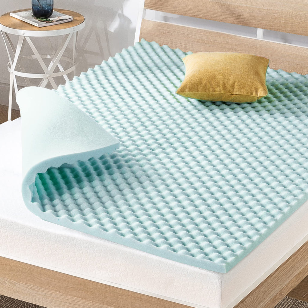 Best Price Mattress 1.5 Inch Egg Crate Memory Foam Mattress Topper, Cooling Gel Infusion, Twin, Blue