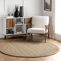nuLOOM 4 Round Elijah Seagrass Area Rug, Brown, Solid Farmhouse Style, Cotton Bordered, Basketweave, Natural Fiber, For Bedroom,