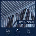 Nautica - Twin Sheets, Premium Cotton Percale Bedding Set, Striped Bedding Set, Oeko-Tex Certified (Richmond Stripe Blue, Twin)