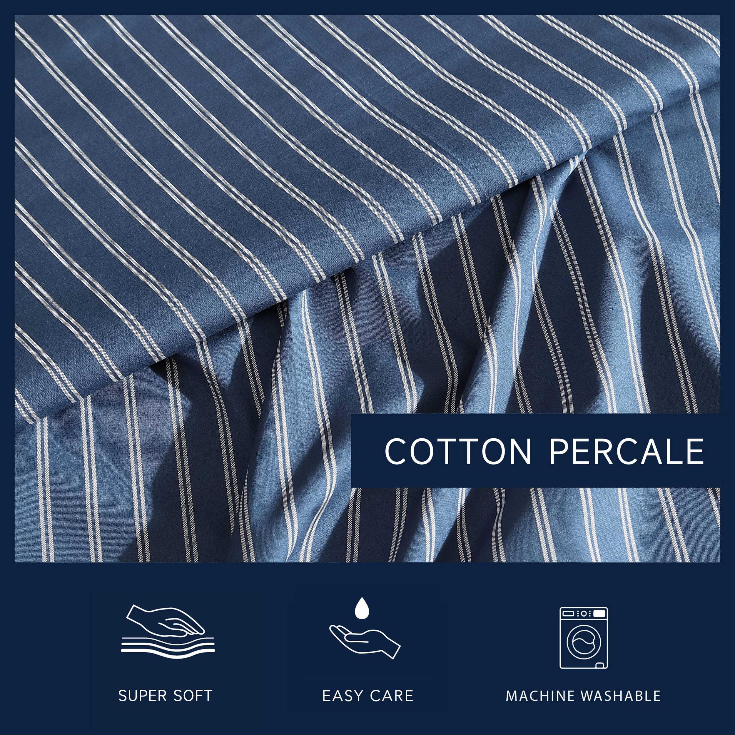 Nautica - Twin Sheets, Premium Cotton Percale Bedding Set, Striped Bedding Set, Oeko-Tex Certified (Richmond Stripe Blue, Twin)