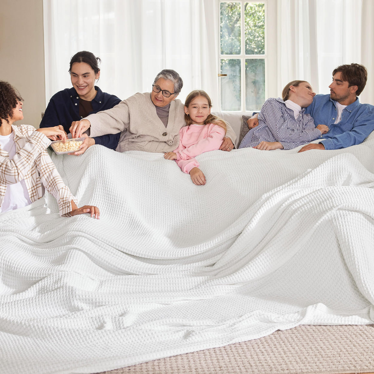 Bedsure 100% Cotton Large Blanket Oversized King For Bed - Waffle Weave Fall Blanket, Lightweight And Breathable Big Blanket, Wh