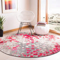 SAFAVIEH Madison Collection 67 Round Grey / Red MAD425R Boho Abstract Distressed Non-Shedding Dining Room Entryway Foyer Living