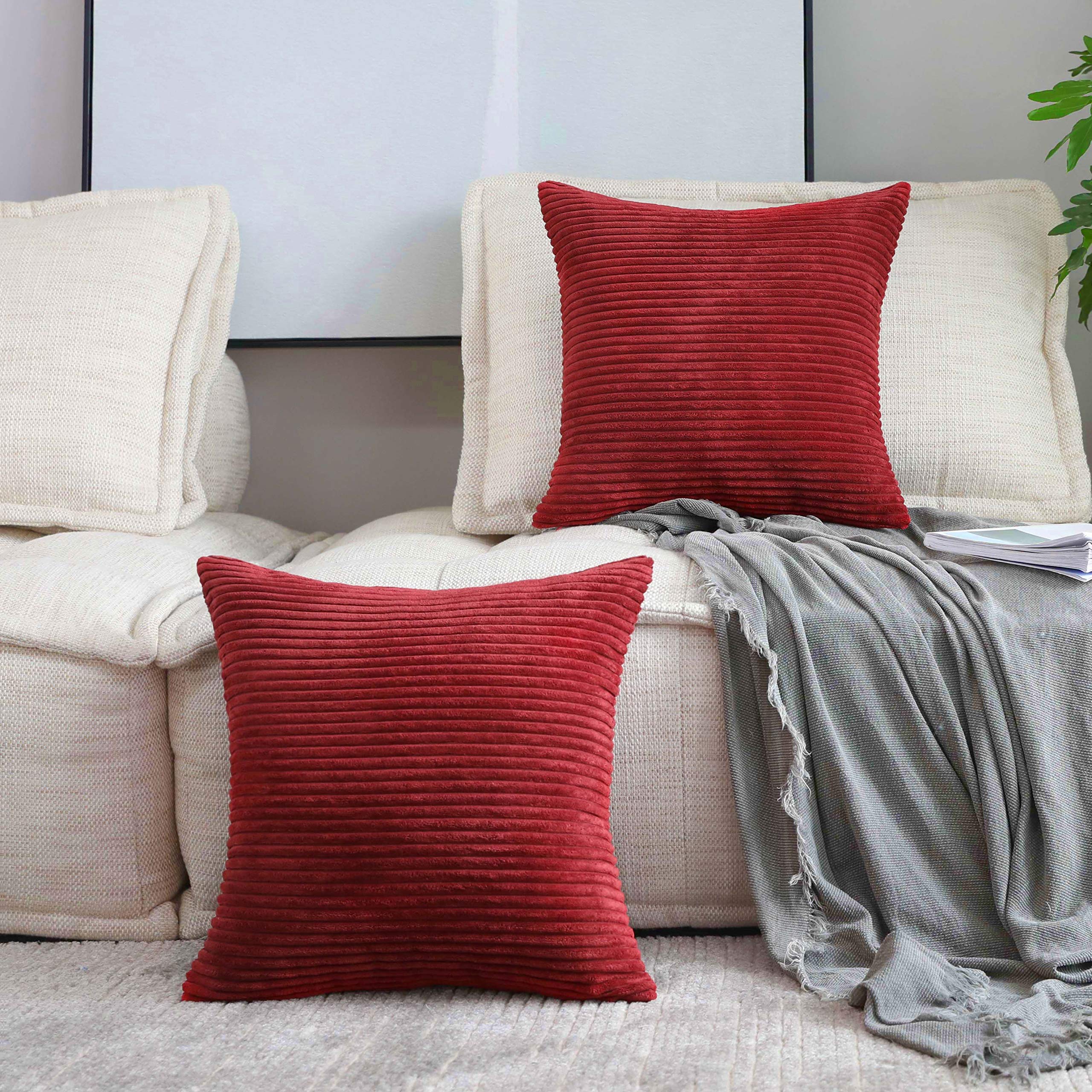 Home Brilliant 16X16 Pillow Covers Super Soft Corduroy Decorative Throw Pillows Cover 40X40 Cm Dark Red Velvet Throw Pillows For