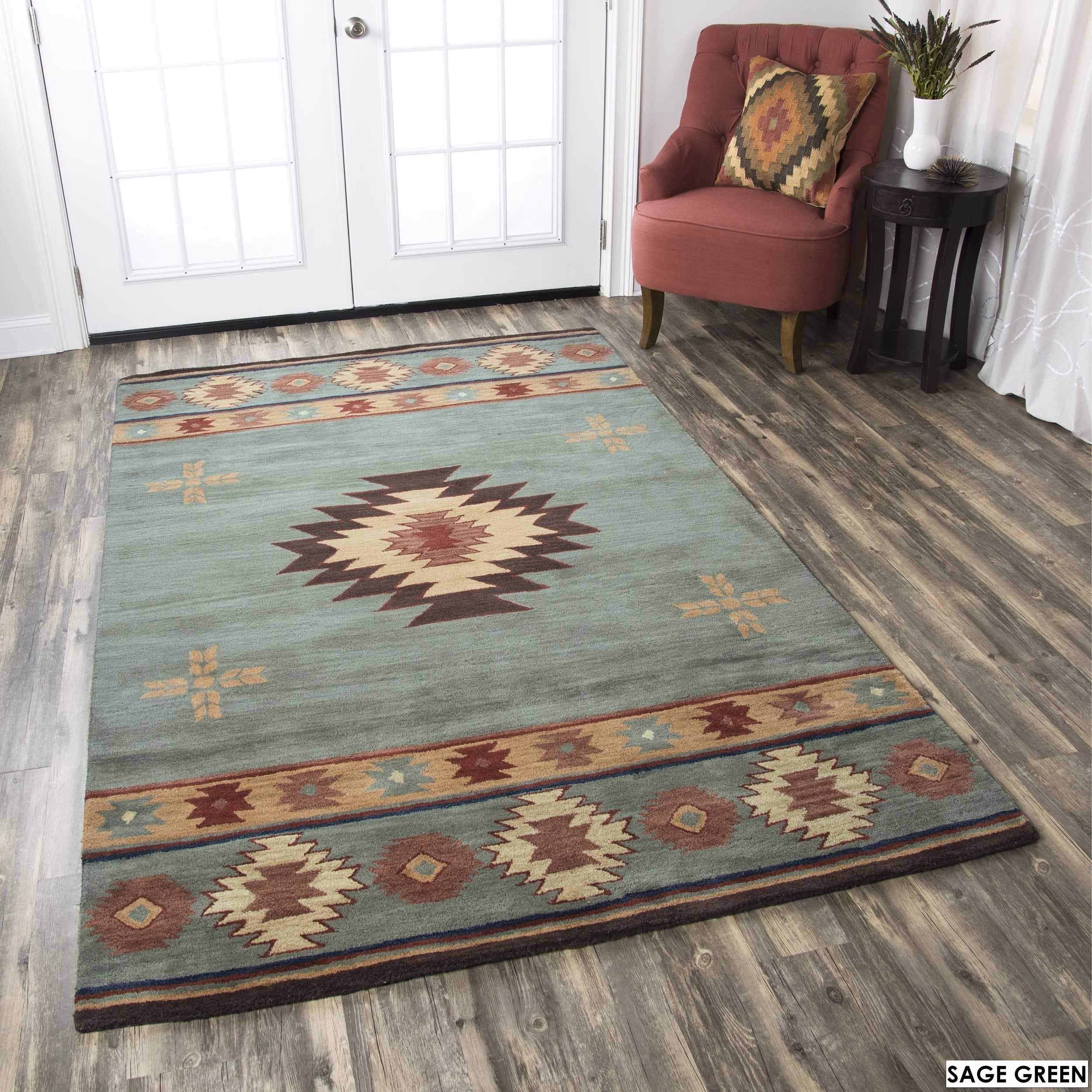 Rizzy Home Alora Decor Ryder 8' X 10' Tribal Khaki/Brown/Burgundy/Sage Hand-Tufted Area Rug