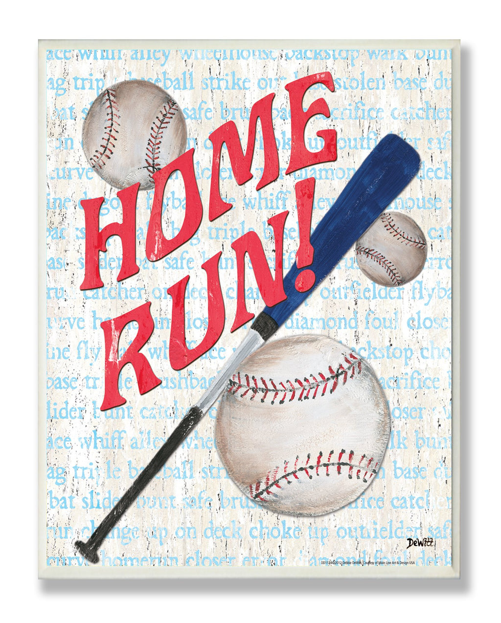 The Kids Room by Stupell Homerun Baseball Bat Typography Rectangle Wall Plaque, 11 x 0.5 x 15, Proudly Made in USA