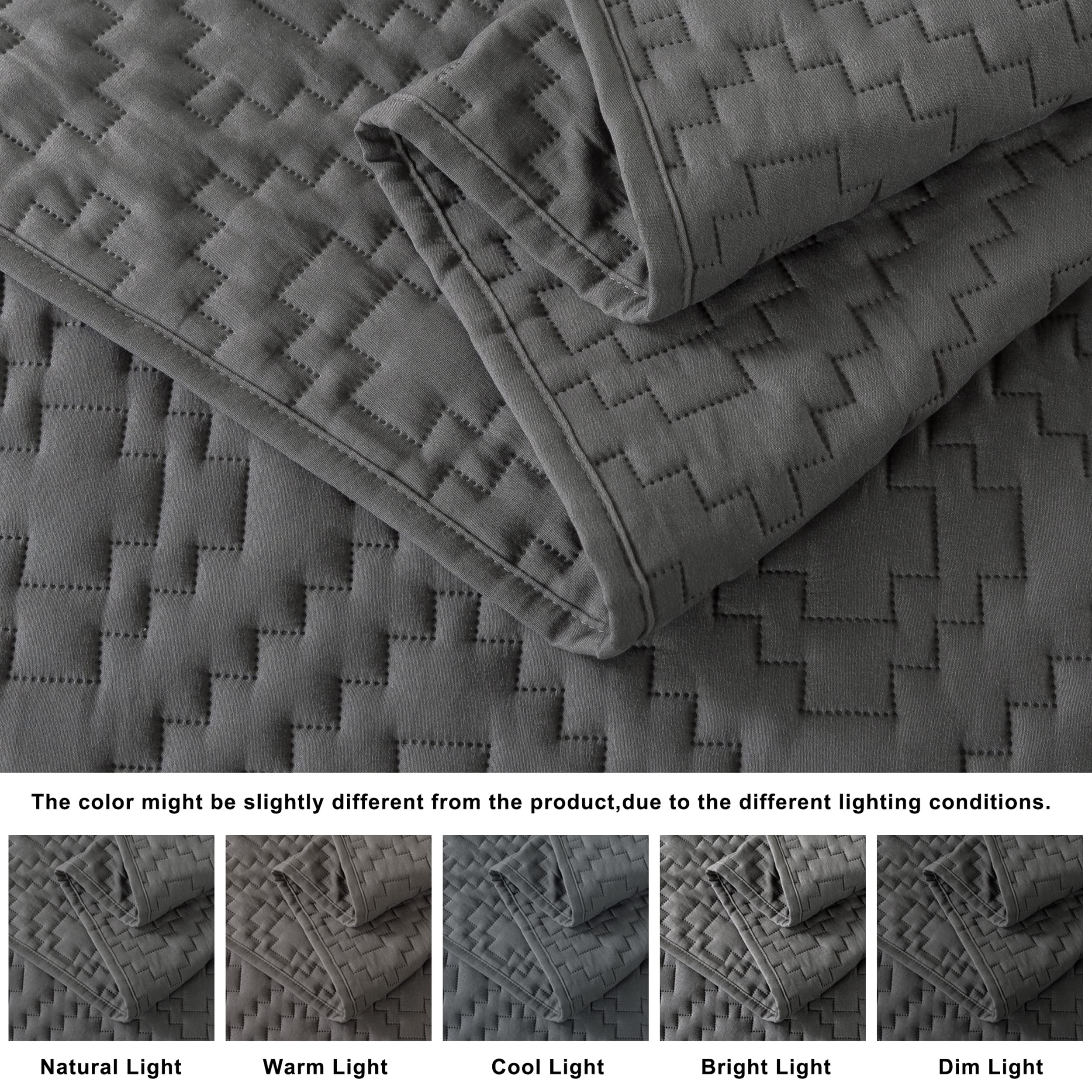 R.Share Dark Grey Twin Size Quilt Bedding Sets With Pillow Sham, Boho Lightweight Soft Bedspread Coverlet, Quilted Blanket Thin