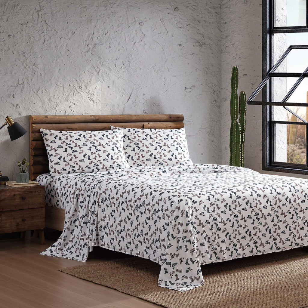 Wrangler - Sheet Set, Breathable & Wrinkle Resistant Bedding, Includes Matching Sham & Pillowcase, Yellowstone Inspired, Western Luxurious Bedding Set (Boots N Hats Black, Twin)