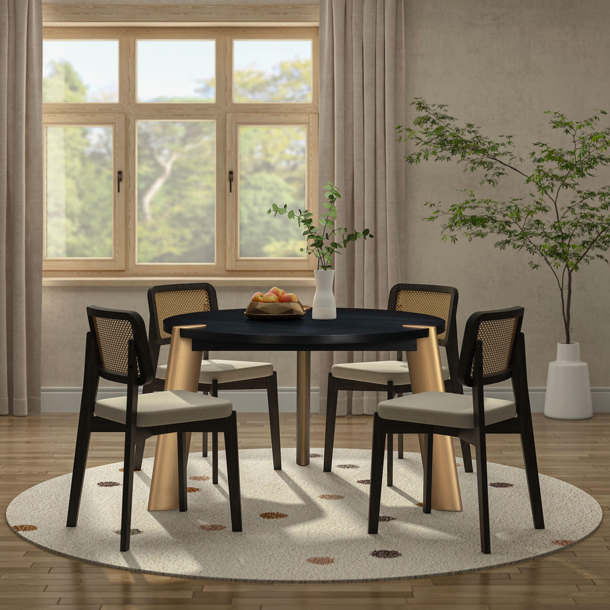Ntc Tribase 47 Inch Modern Design, Round Dinner Table For Dining Room, Living Room Furniture, Effortless Assembly, Burnt Black