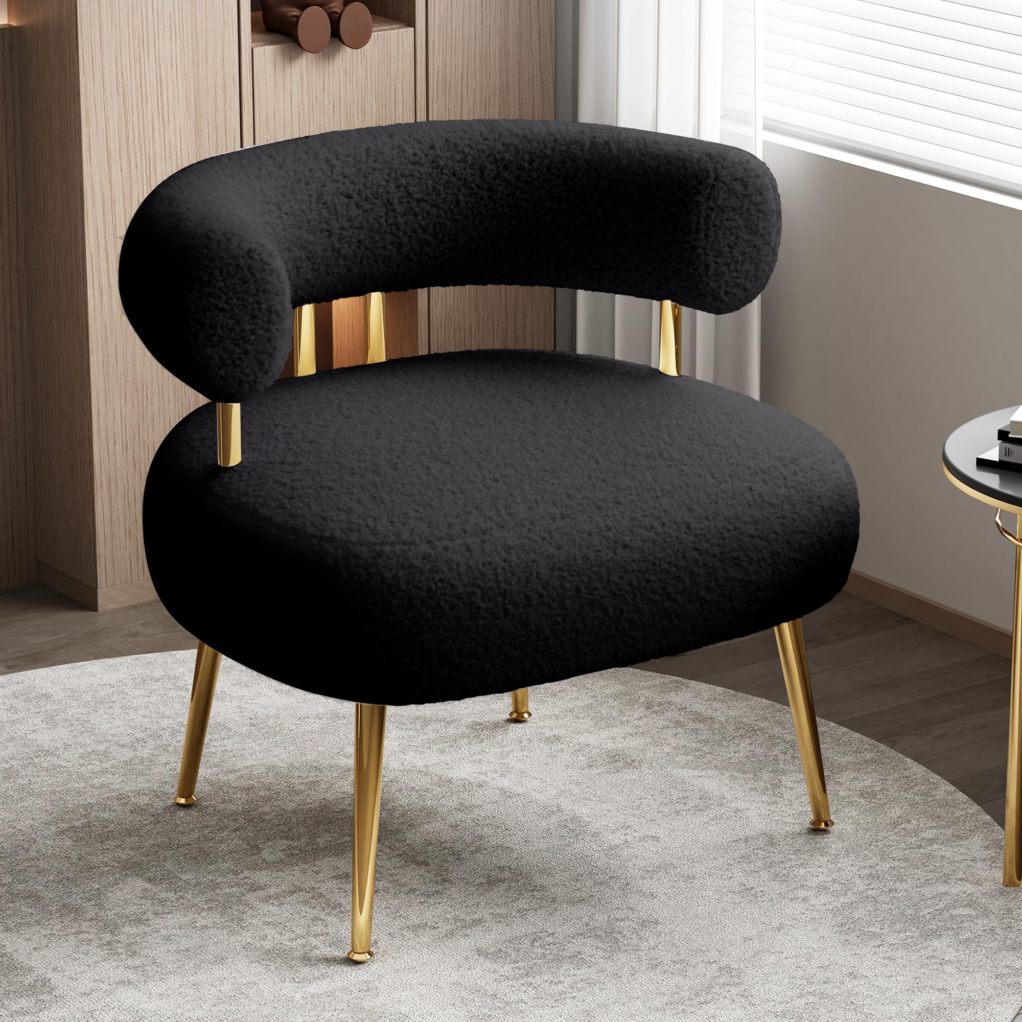 Modern Accent Chair, Round Upholstered Barrel Armchair For Small Spaces, Fluffy Side Corner Sherpa Sofa Chair For Living Room, B
