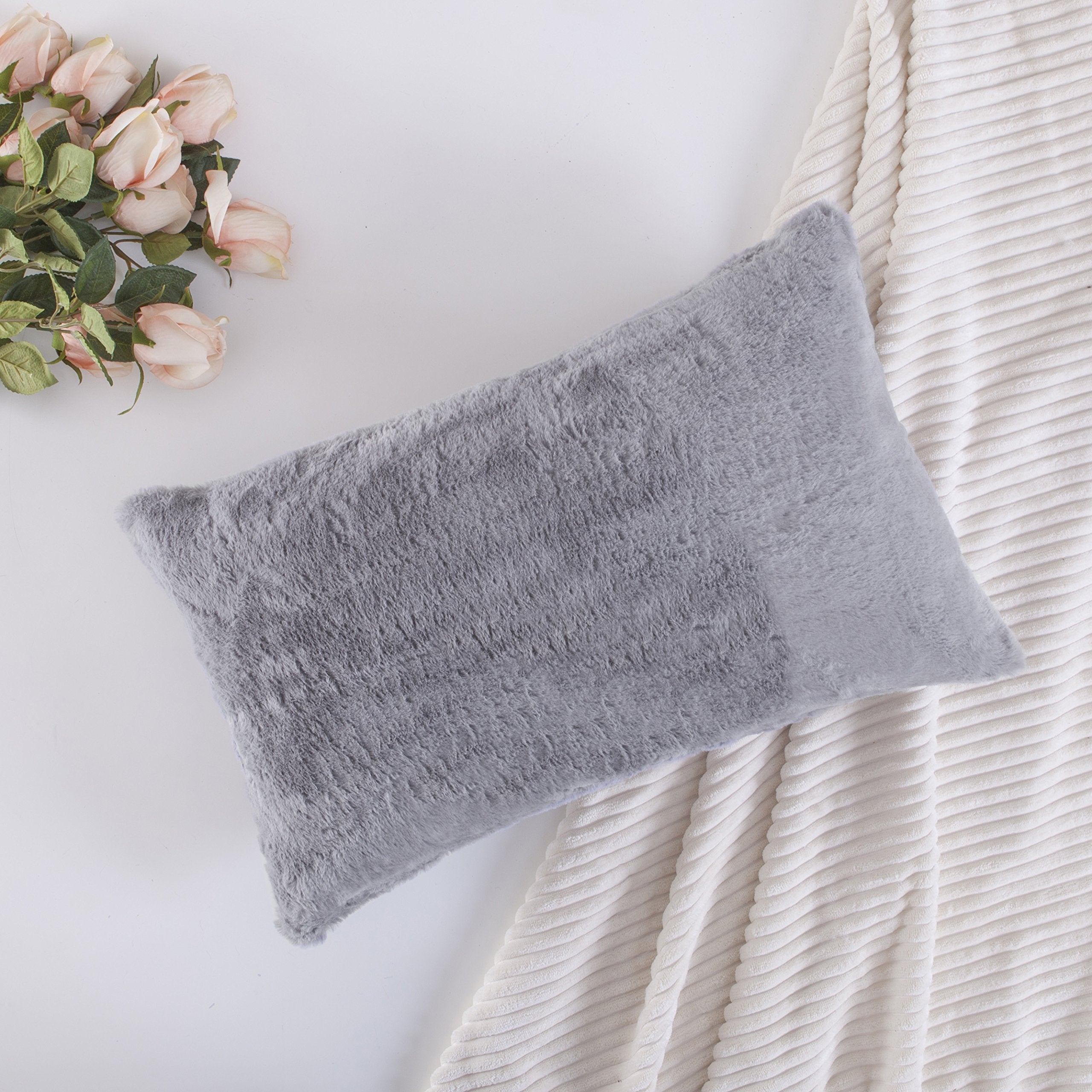 Home Brilliant Plush Faux Fur Deluxe Suede Fluffy Sheepskin Oblong Rectangular Accent Throw Pillow Case Cushion Cover For Bed Ch