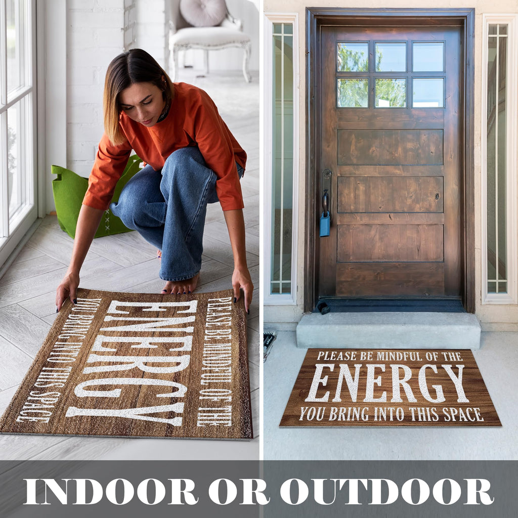 Luvadian Funny Welcome Mats For Front Door - Please Be Mindful Of The Energy You Bring Into This Space, Check Your Energy Door M