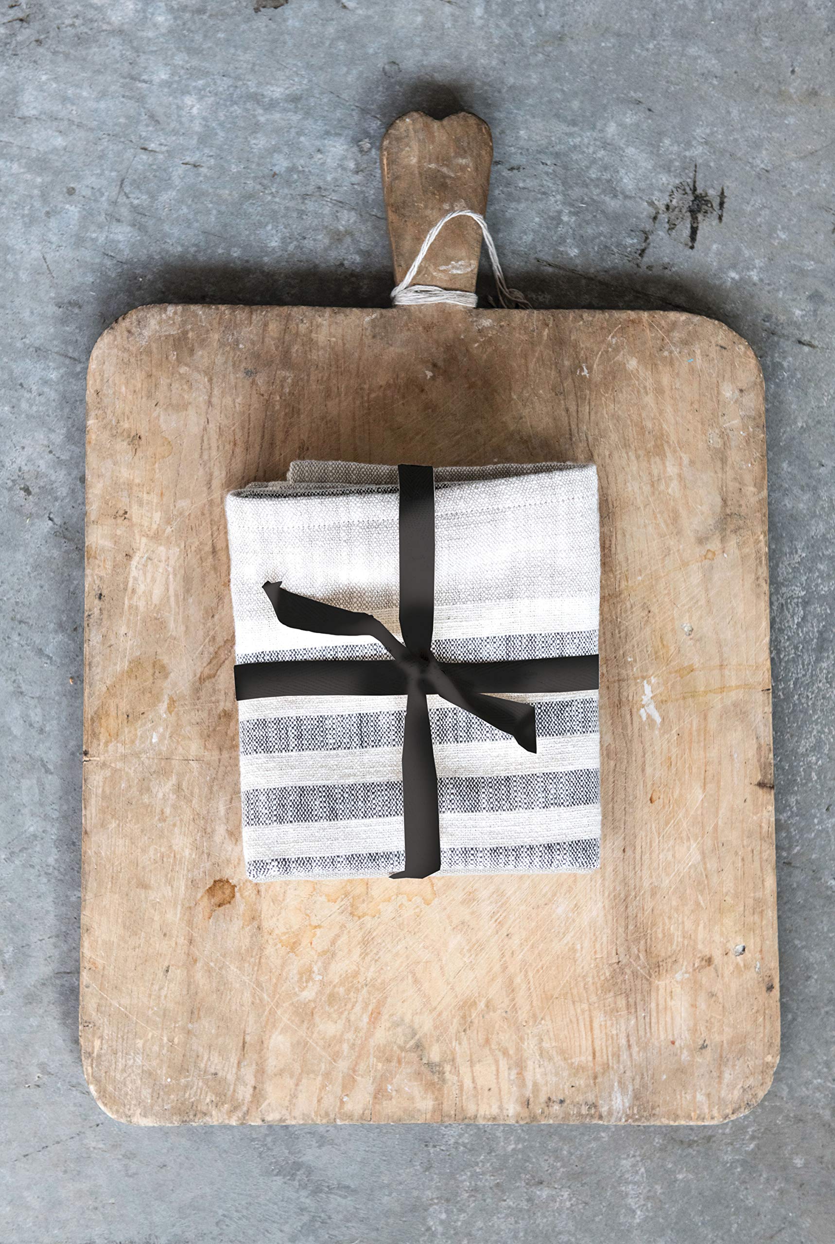 Creative Co-Op Tan & Grey Striped Cotton Tea Towels (Set Of 3 Pieces)
