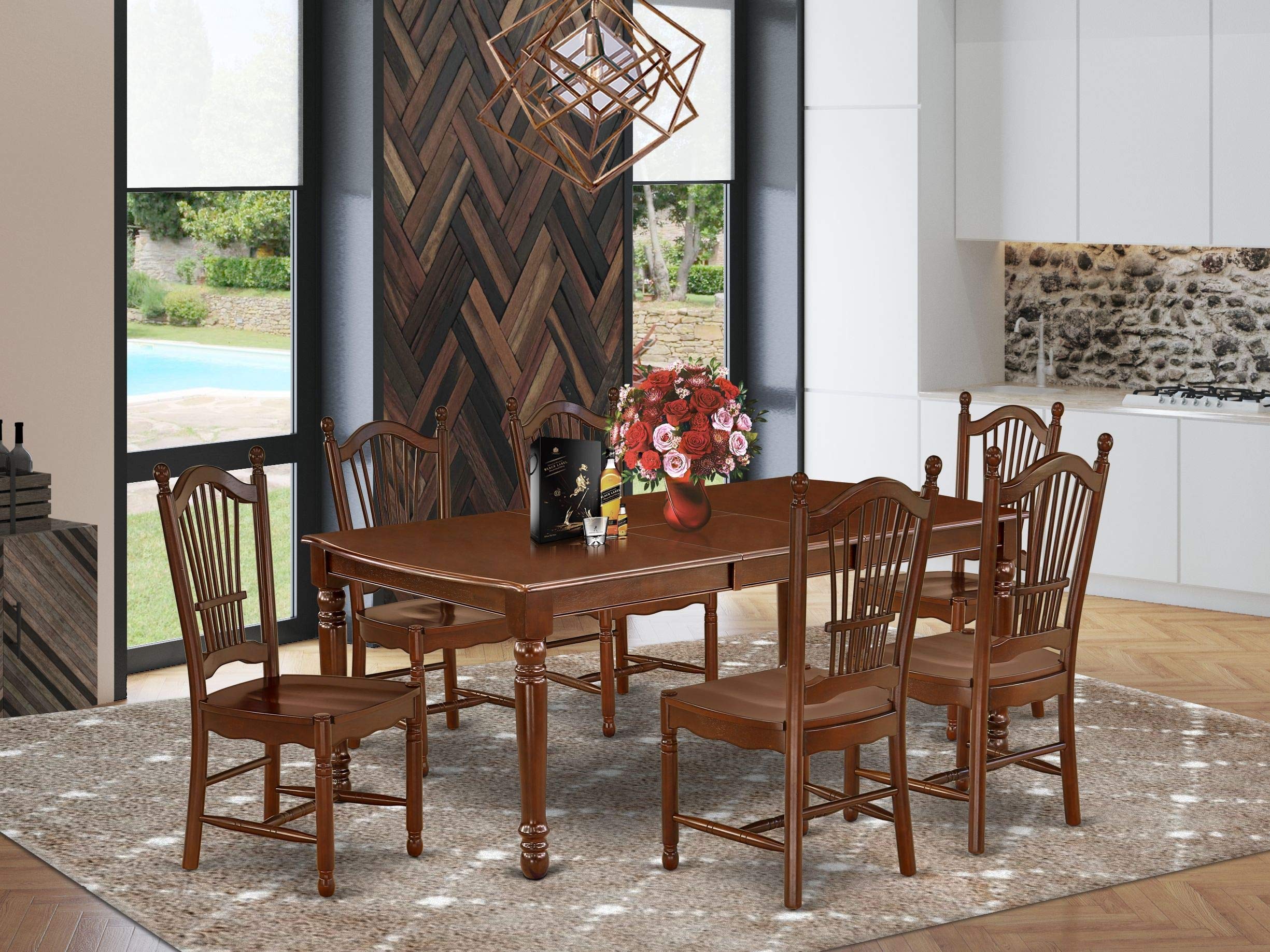 East West Furniture Dodo7-Mah-W Dover 7 Piece Modern Set Consist Of A Rectangle Wooden Table With Butterfly Leaf And 6 Dining Room Chairs, 42X78 Inch, Mahogany
