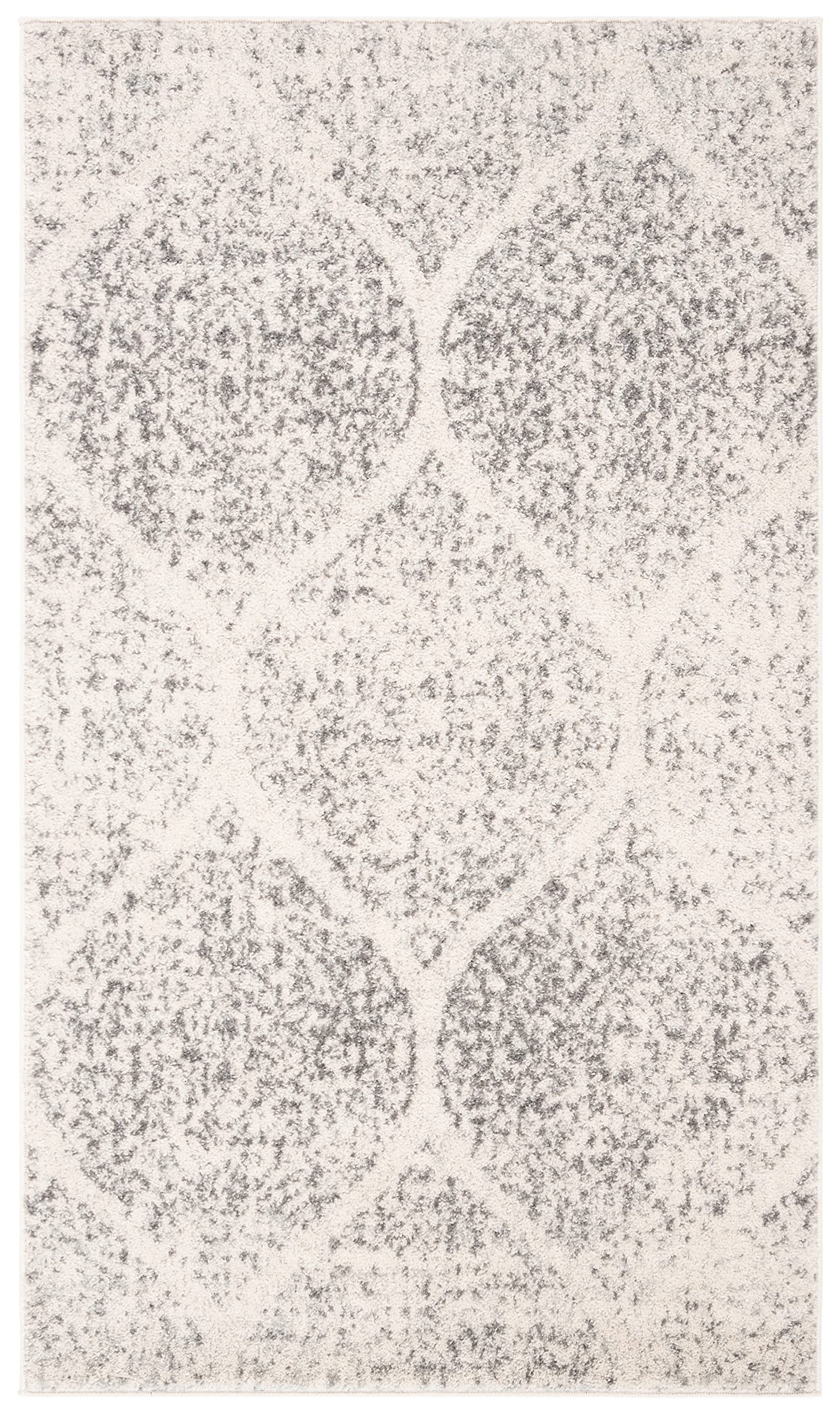 SAFAVIEH Madison Collection Accent Rug - 23 x 4, Ivory & Silver, Glam Ogee Trellis Distressed Design, Non-Shedding & Easy Care