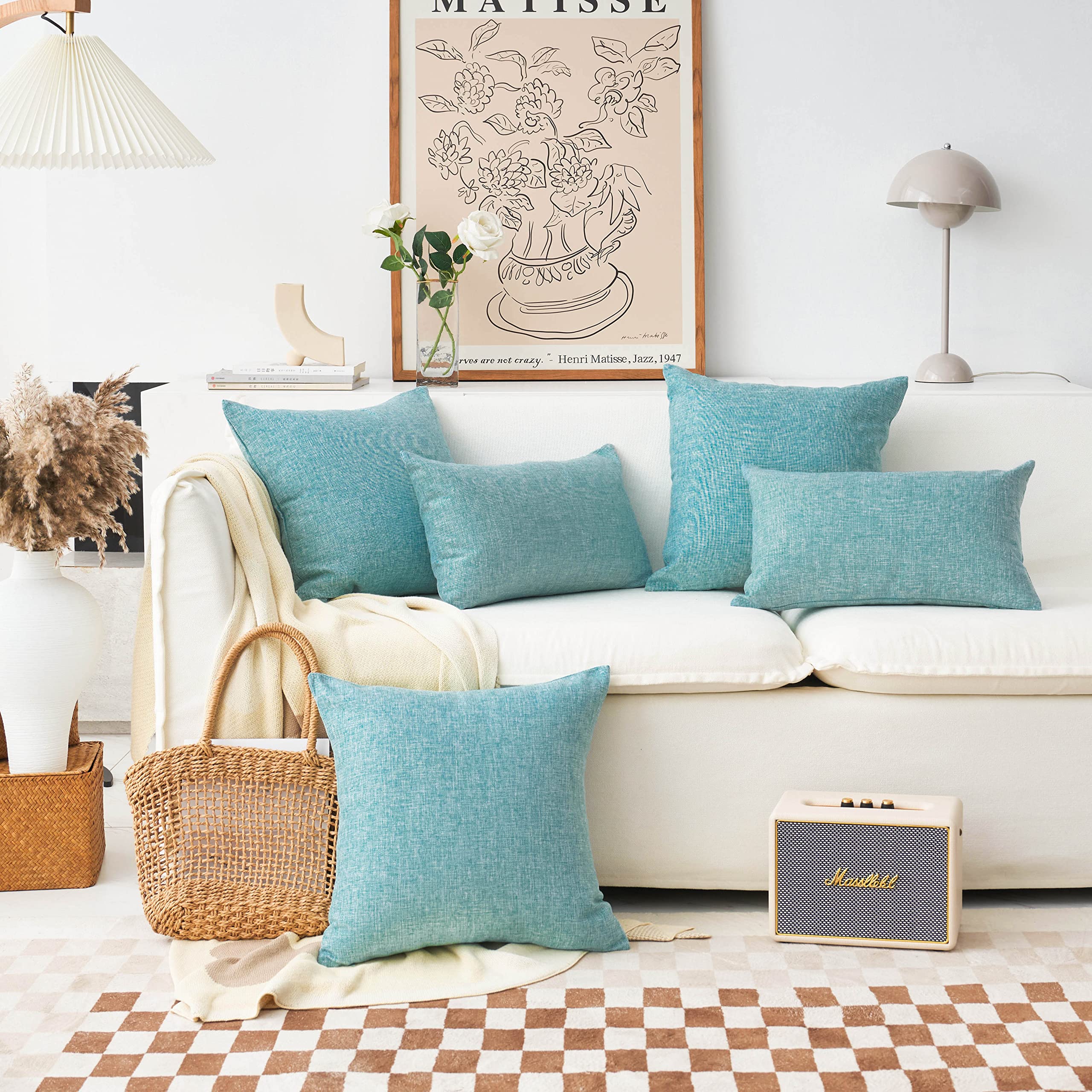 Home Brilliant Teal Throw Pillow Covers Rectangular 12X20 Pillow Cover Linen Decorative Bed Pillows Cases For Couch Sofa, 12 X 2