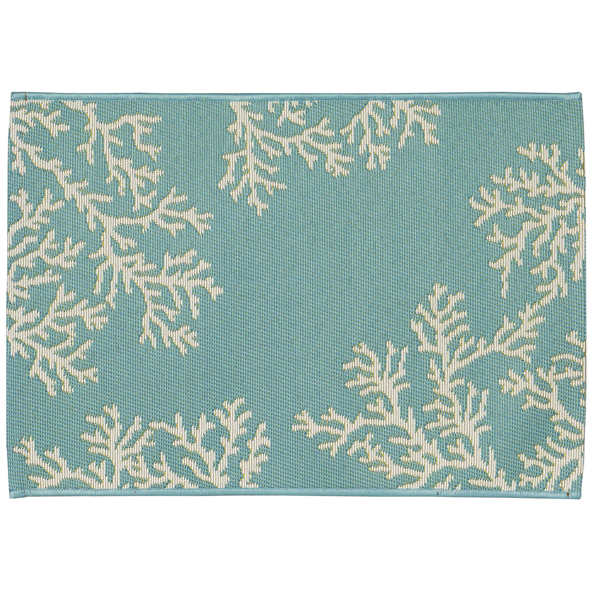 Liora Manne Esencia Machine Washable Non-Slip Low Profile Indoor/Outdoor Mat-Transitional, Coastal, Beach, Border, Coral Edge Aqua 2' X 2'10'