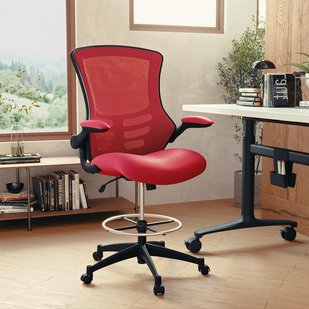 Flash Furniture Kelista Mid-Back Swivel Office Chair with Adjustable Seat Height, Ergonomic Mesh Desk Chair with Flip-Up Armrests, Red