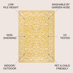 Jonathan Y Smb106L-5Sq Charleston Vintage Filigree Textured Weave Indoor Outdoor Area Rug, Classic Traditional Transitional Easy Cleaning,Bedroom,Kitchen,Backyard,Patio, Yellow/Cream, 5' Square