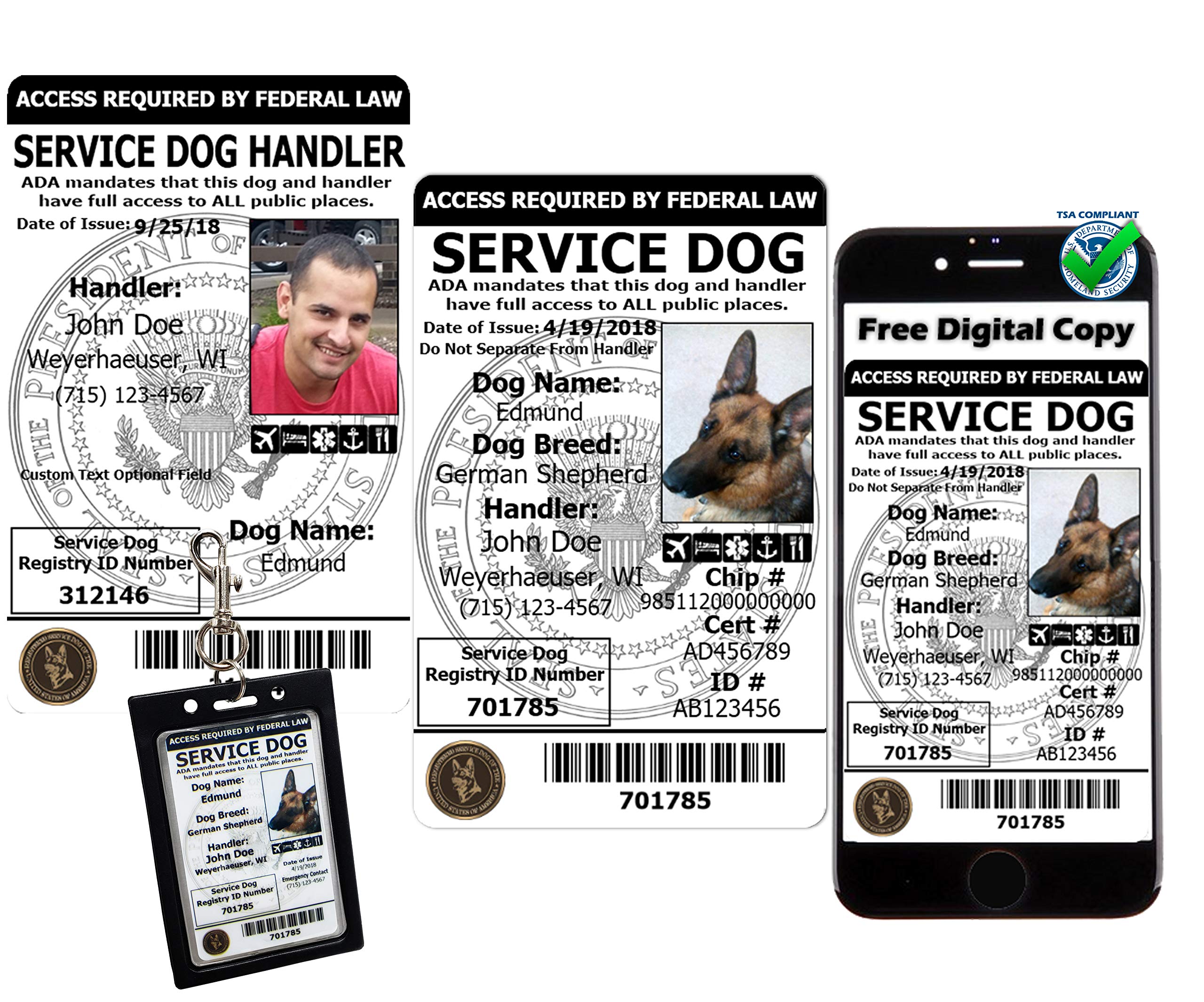 Activedogs Registered Service Dog & Handler Id Card + Clip-On Id Carrier Holder + Digital Copy For Mobile - Ada & Tsa Compliant