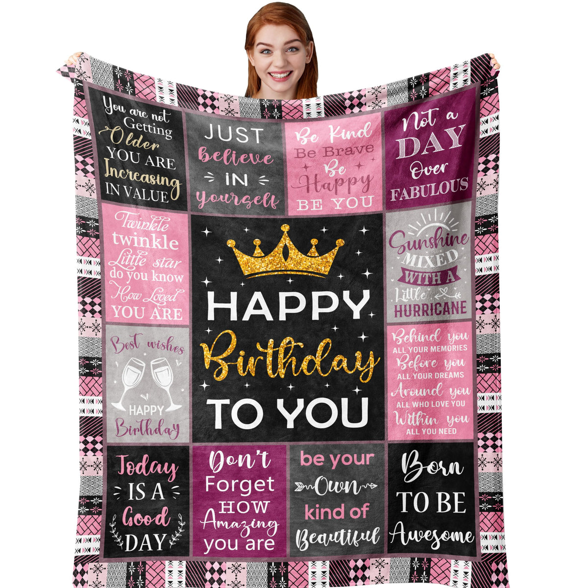 Amonee-Yl Birthday Gifts For Girls/Her, Happy Birthday Decorations Blanket 40'X50', Birthday Gifts For Teen Girls, Birthday Gi