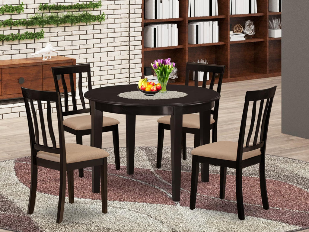 East West Furniture BOAN5-CAP-C 5 Piece Dinette Set for 4 Includes a Round Kitchen Table and 4 Linen Fabric Dining Room Chairs, 42x42 Inch, Cappuccino