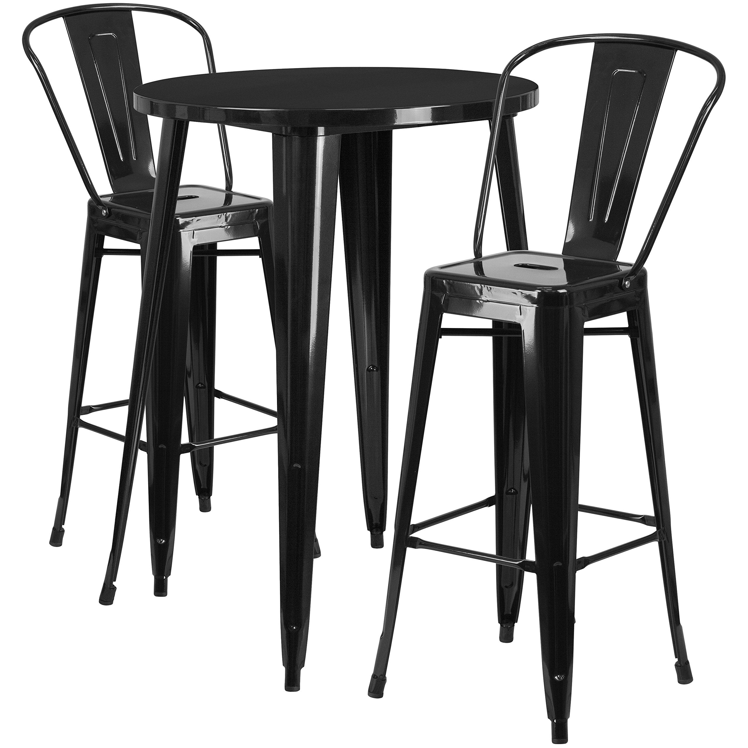 Flash Furniture Commercial Grade 30&quot; Round Black Metal Indoor-Outdoor Bar Table Set With 2 Cafe Stools