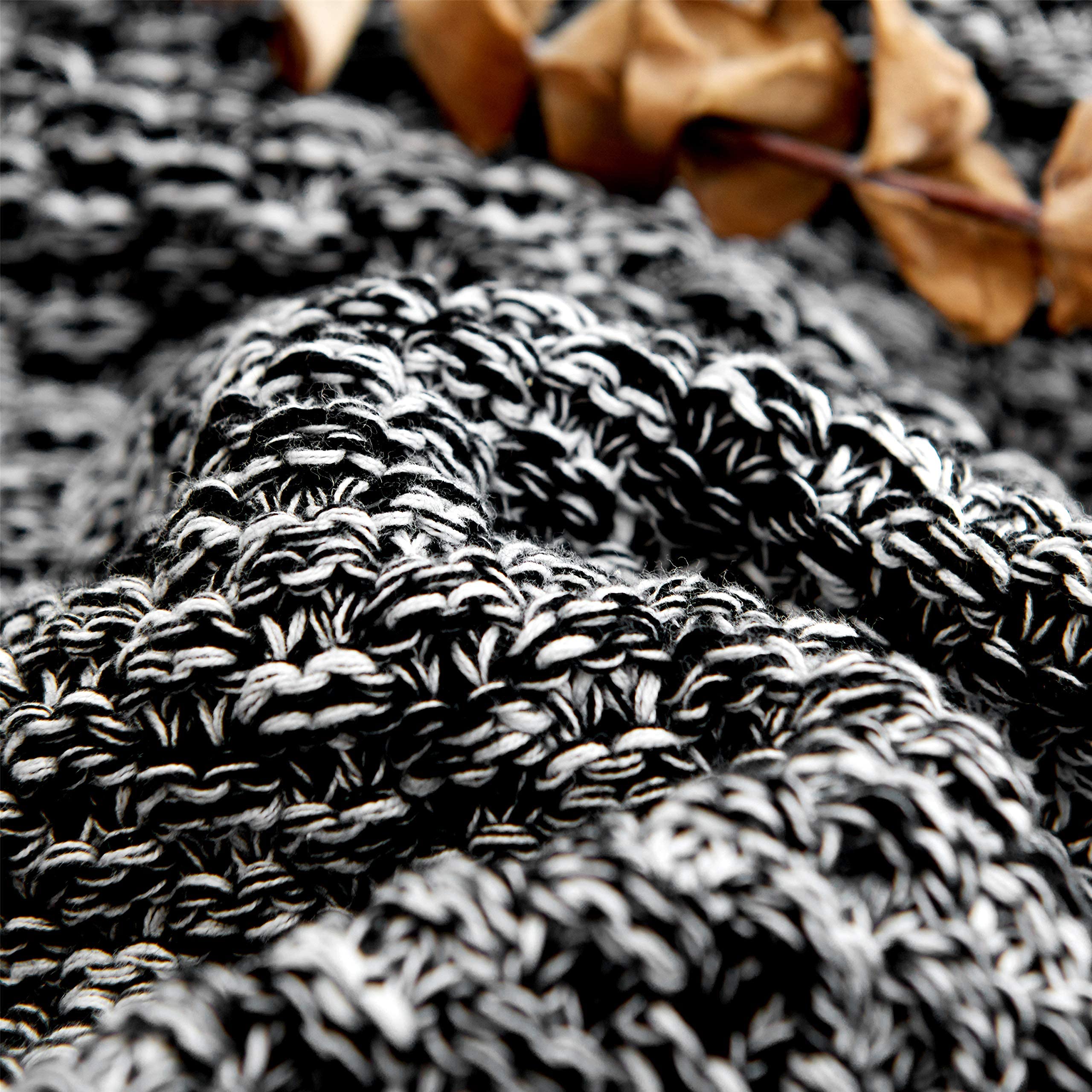 Longhui Bedding Black Knitted Throw Blanket For Couch, Soft, Cozy Machine Washable 100% Cotton Sofa Blanket, Heavy 2.5Lb Weight,