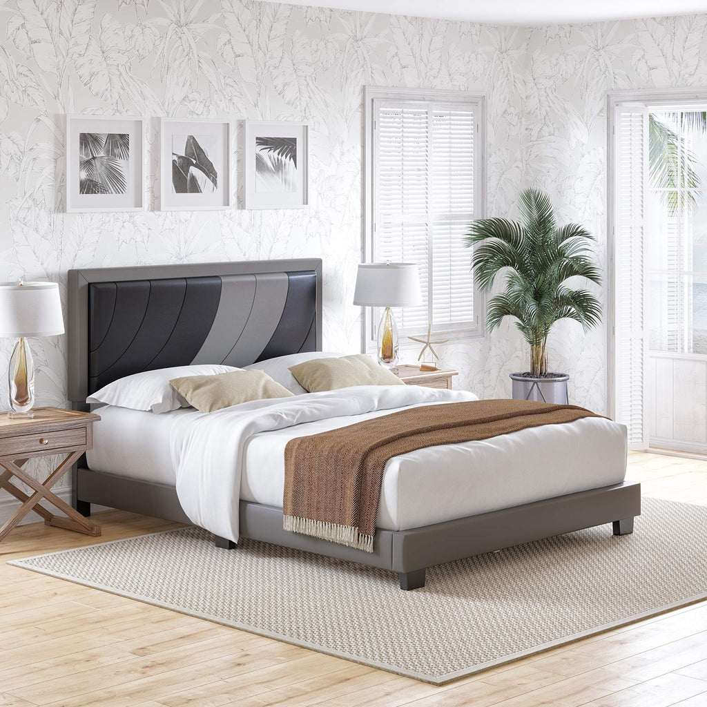 Boyd Sleep Bree Upholstered Platform Bed with Headboard and Durable Mattress Foundation with Strong 14 Wood Slat Supports, No BoxSpring Required: Full, Black/Gray