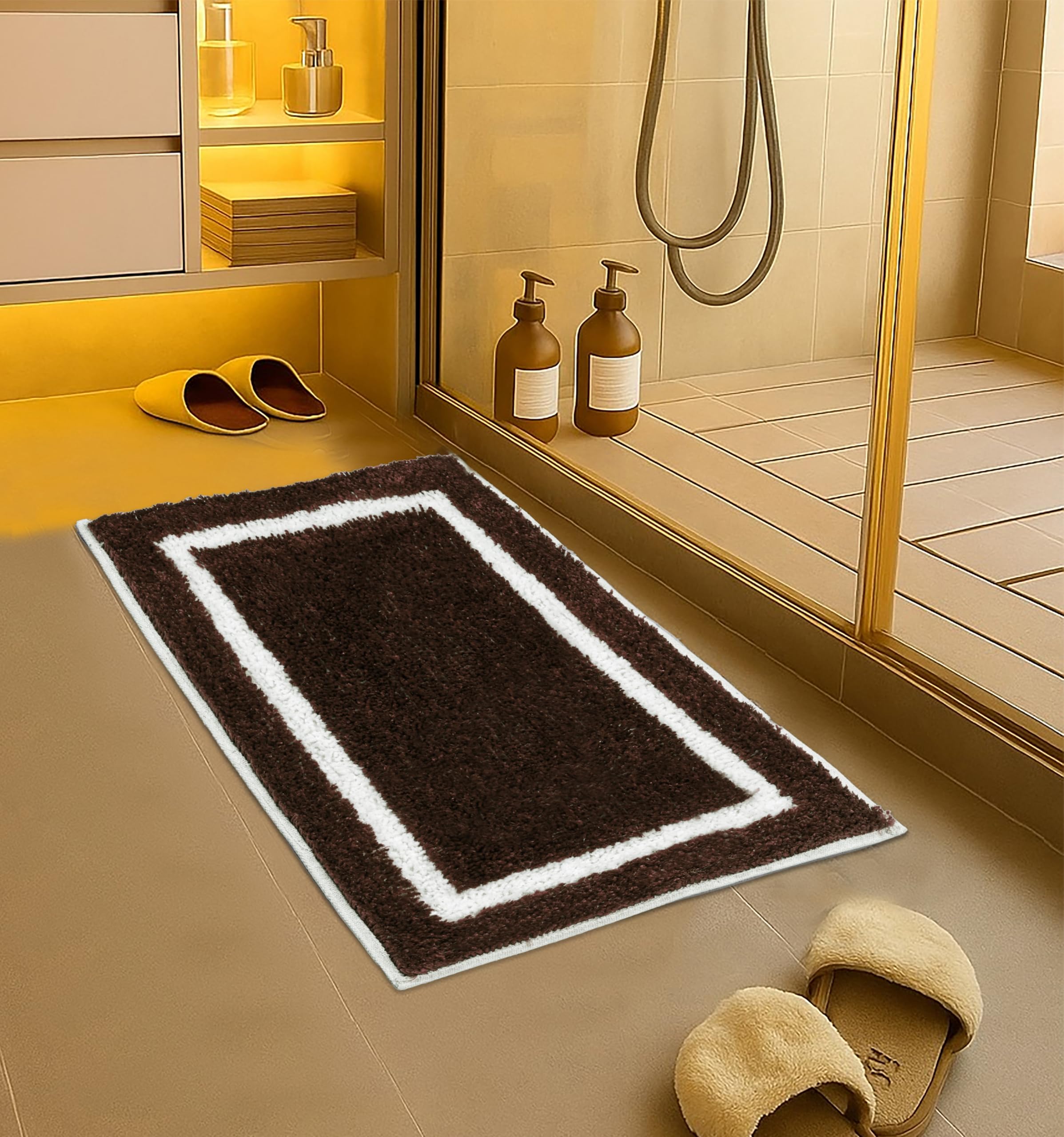 LAHOME Bathroom Mat Anti Slip Bathmat Water Soak Floor Rug Non Slip Cotton Bath Mat 40x60 Cm, Brown