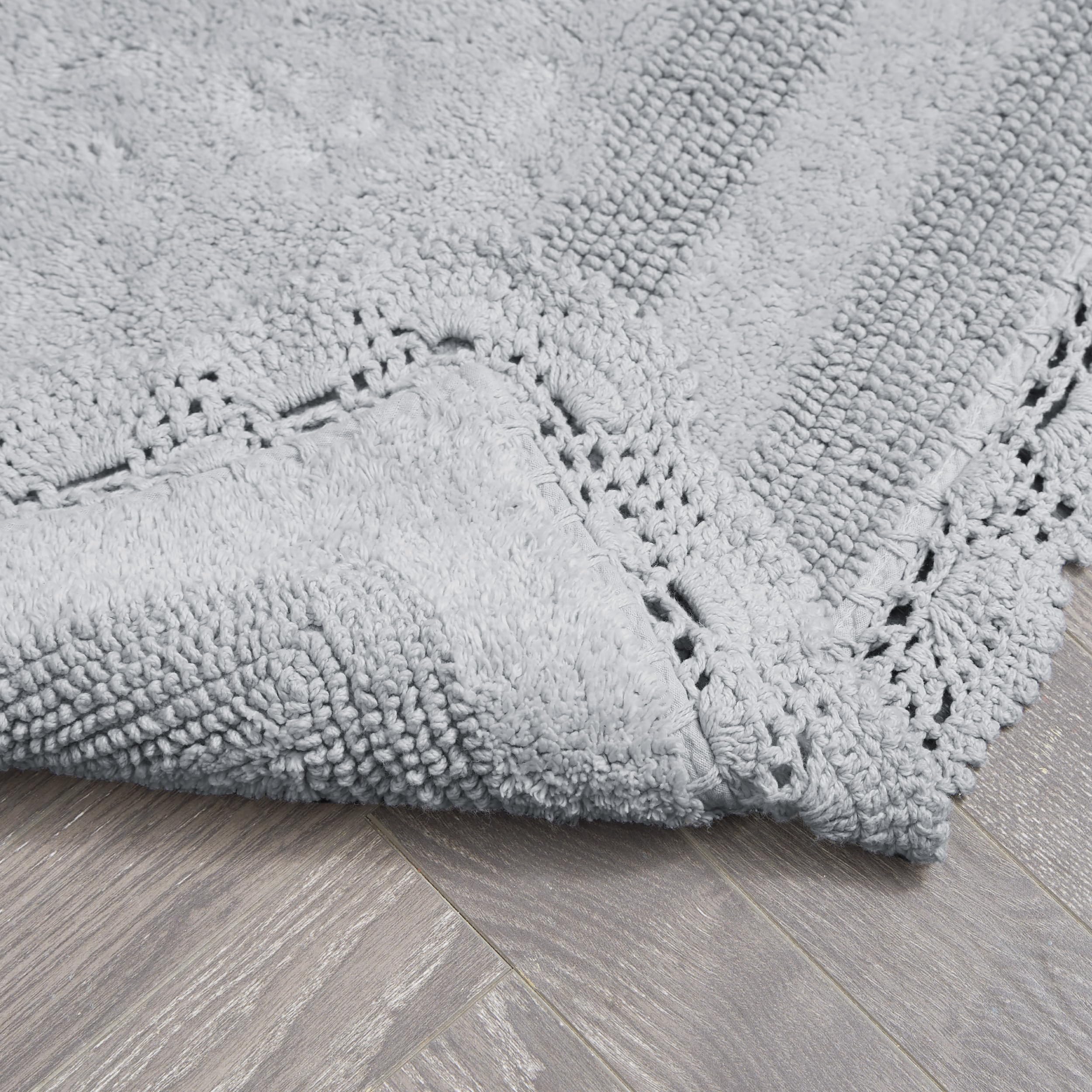 Laura Ashley Crochet Cotton 17X24/21X34 In. 2-Piece Bath Rug Set, Light Grey