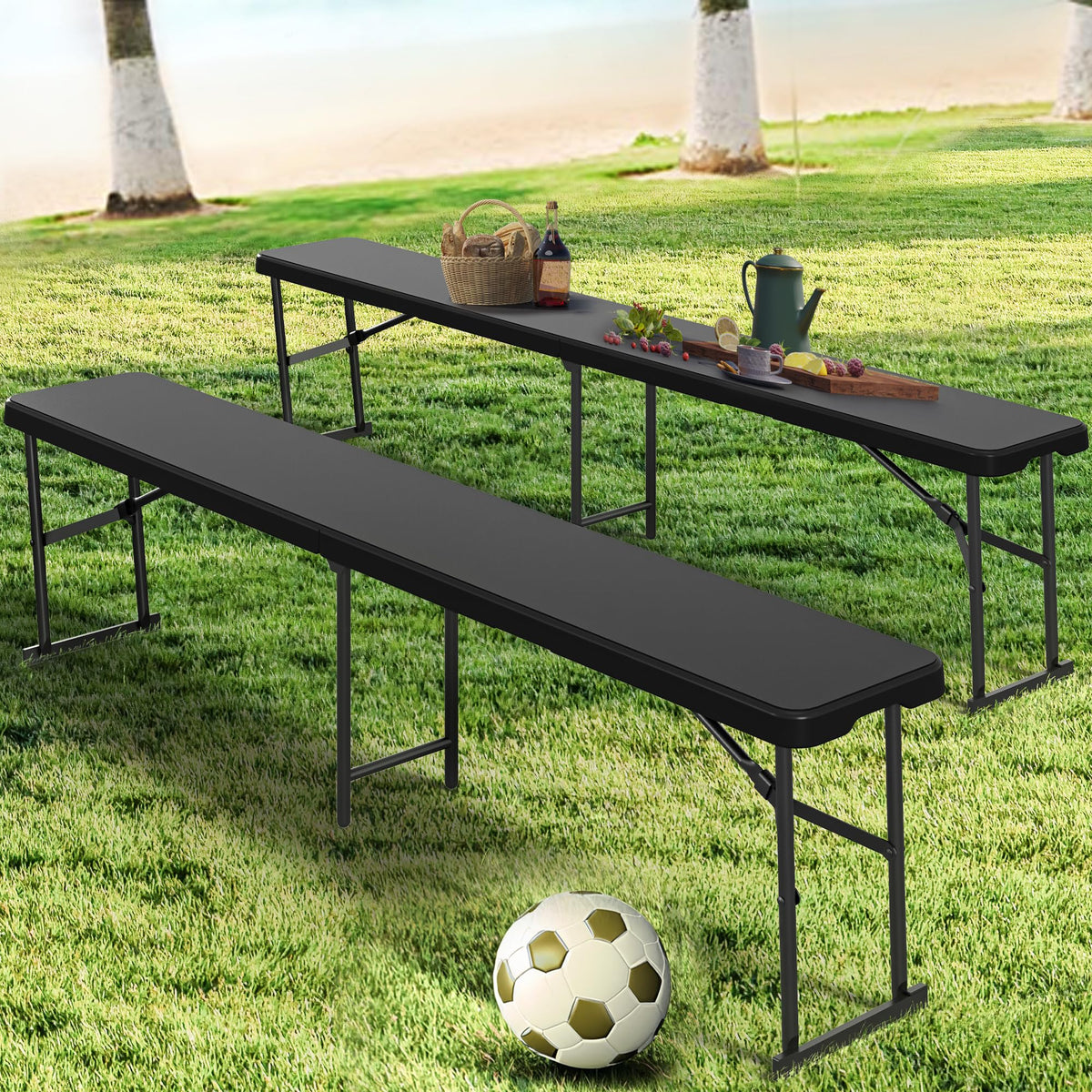 Yitahome 2 Pack 6Ft Folding Bench, Light Weight Portable Folding Benches With Carrying Handle For Indoor/Outdoor Multi Entertaining Activities, Black