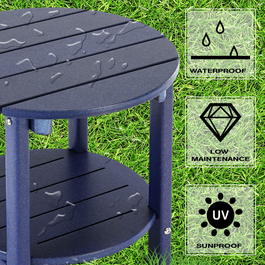 Lzrs Round Adirondack Side Table Double End Table, Outdoor Side Tables For Patio, Backyard,Pool, Indoor Companion, Easy Maintenance & Weather Resistant(Navy Blue)